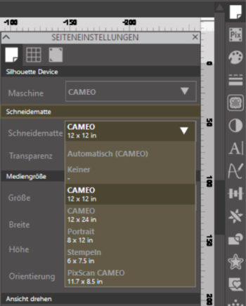 neue Funktionen Silhouette Studio 4.3_Seiteneinstellungen__Schneidematte auswählen